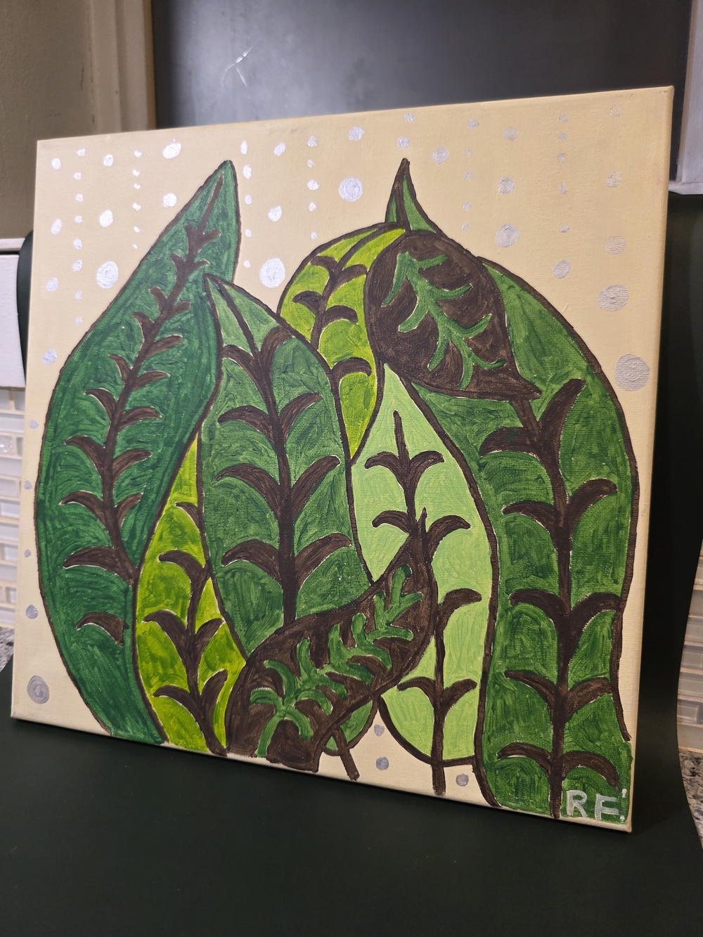 Abstract Green Leaf Canvas Wall Art by
